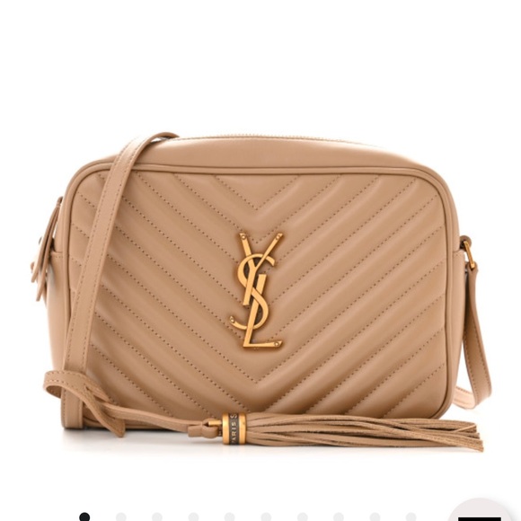 Authentic YSL Calfskin Matelasse Monogram Lou Camera Bag Dark Beige - Picture 2 of 14